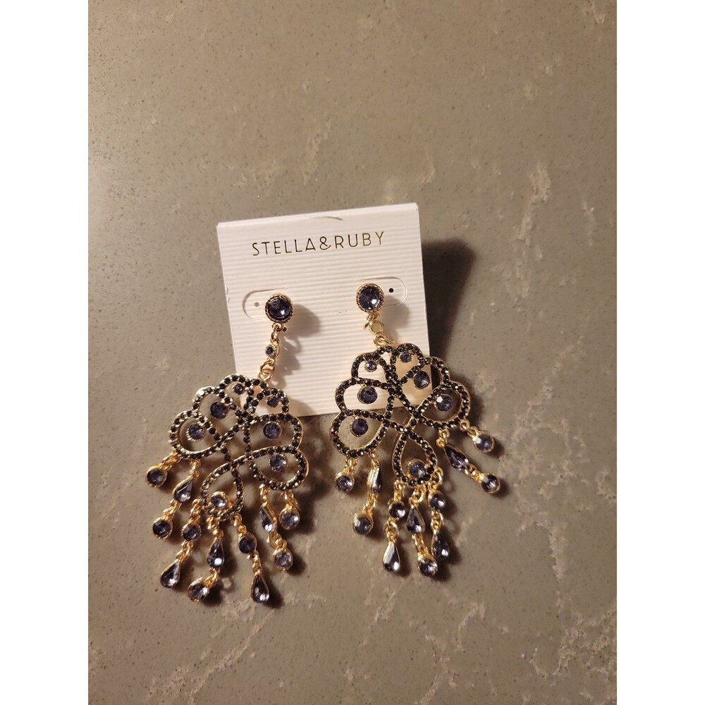 Grey Gold Boho Chandelier Earrings New NWT Stella & Ruby Sparkle Dangle Pierced